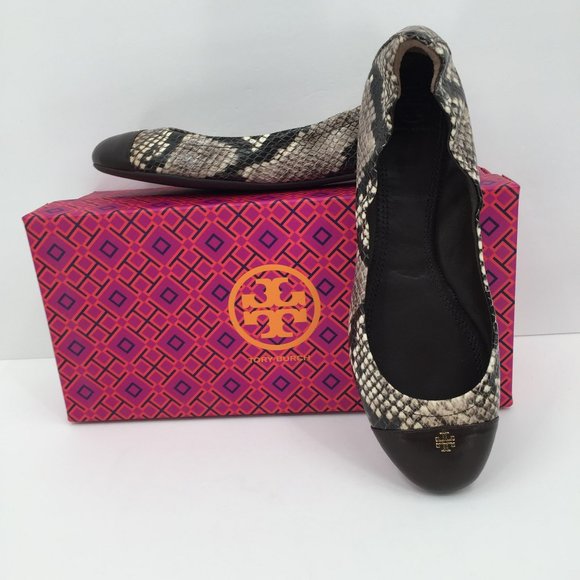 Tory Burch Shoes - Tory Burch York Roccia snake Coconut black white leather ballet flat 9.5 new